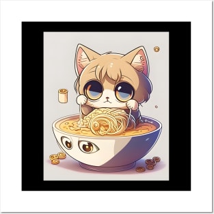 Cute Chibi Anime Manga Cat Ramen Lover - Love Cats Posters and Art